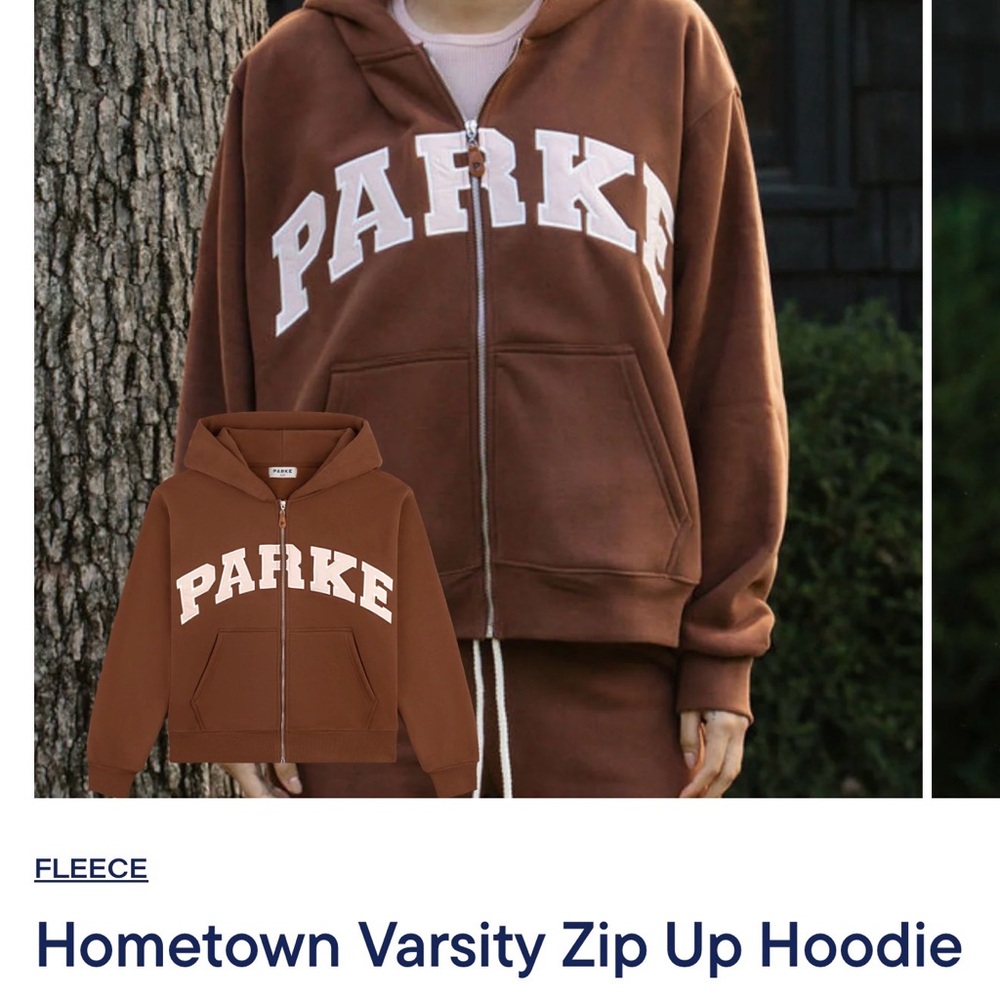 New PARKE Women’s Hometown Varsity Fleece ZipUp Hoodie Sweatshirt mocha/rose XXL